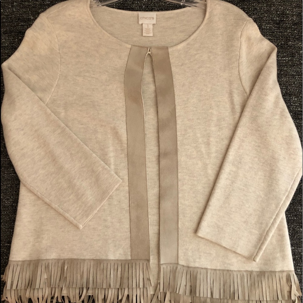 Chico’s size 1 Beige Fringe Sweater